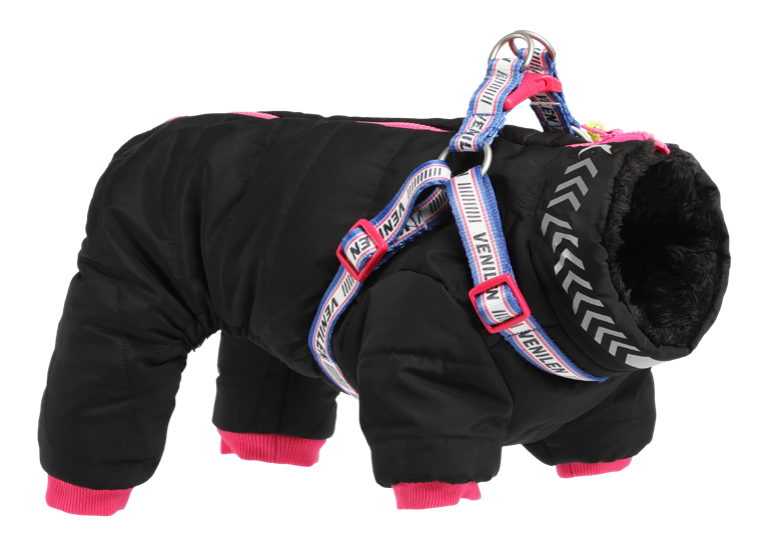 Winter Zip-Up Reflective Dog Onesie with Harness