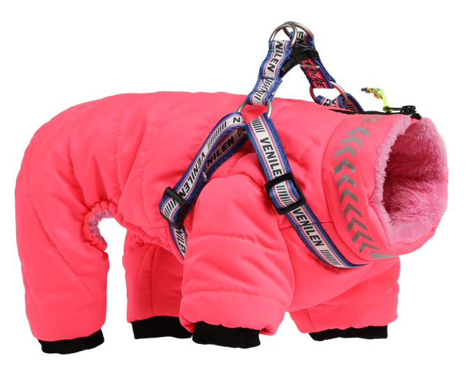 Winter Zip-Up Reflective Dog Onesie with Harness