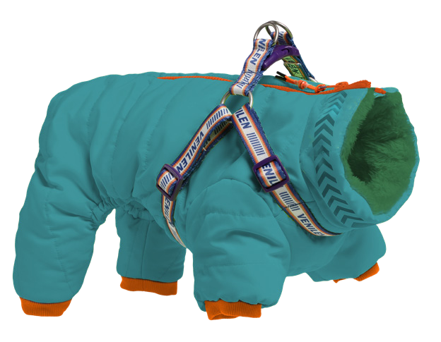 Winter Zip-Up Reflective Dog Onesie with Harness