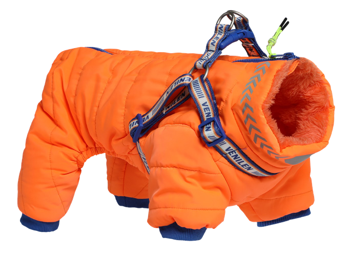 Winter Zip-Up Reflective Dog Onesie with Harness