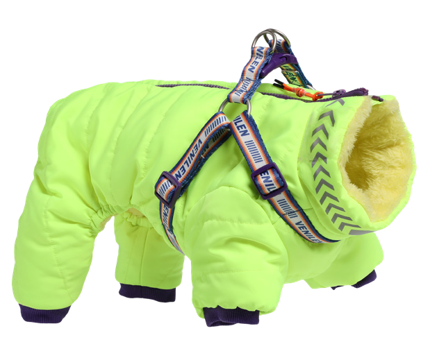 Winter Zip-Up Reflective Dog Onesie with Harness