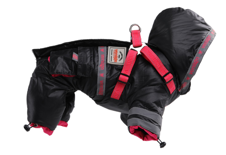 Winter Dog Onesie with Harness, Hood and Pockets