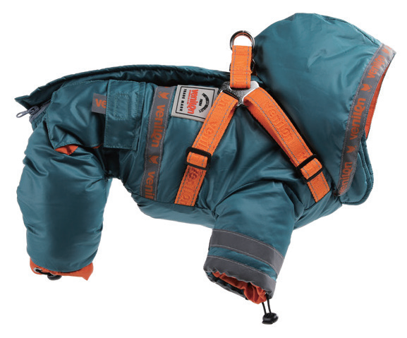 Winter Dog Onesie with Harness, Hood and Pockets