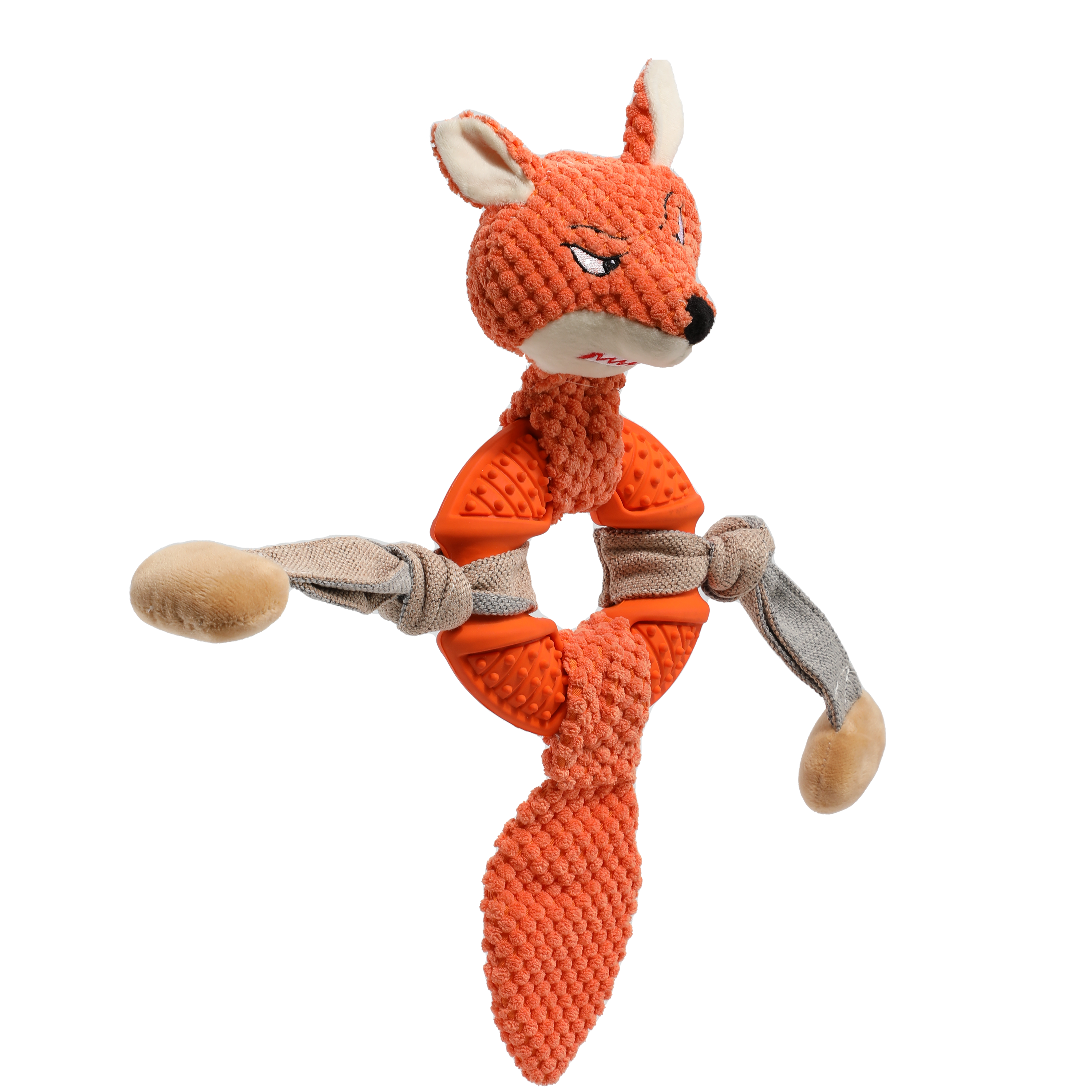 Toy for Dogs Fox with Squeaker, Plush+Rubber Ring