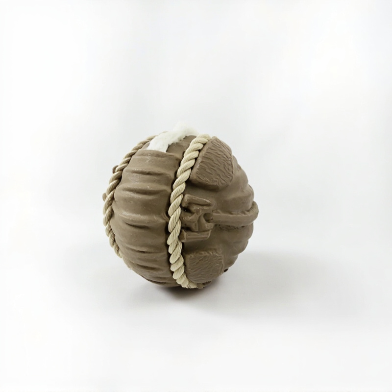 Large Rubber Rugby Chew Ball with Cotton Rope